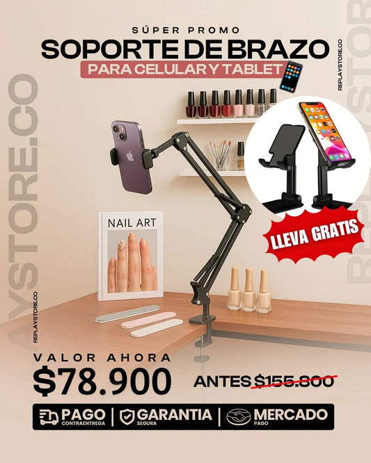 SOPORTE DE BRAZO METALICO CELULAR Y TABLET  | LLEVA 2 REGALOS GRATIS 🎁